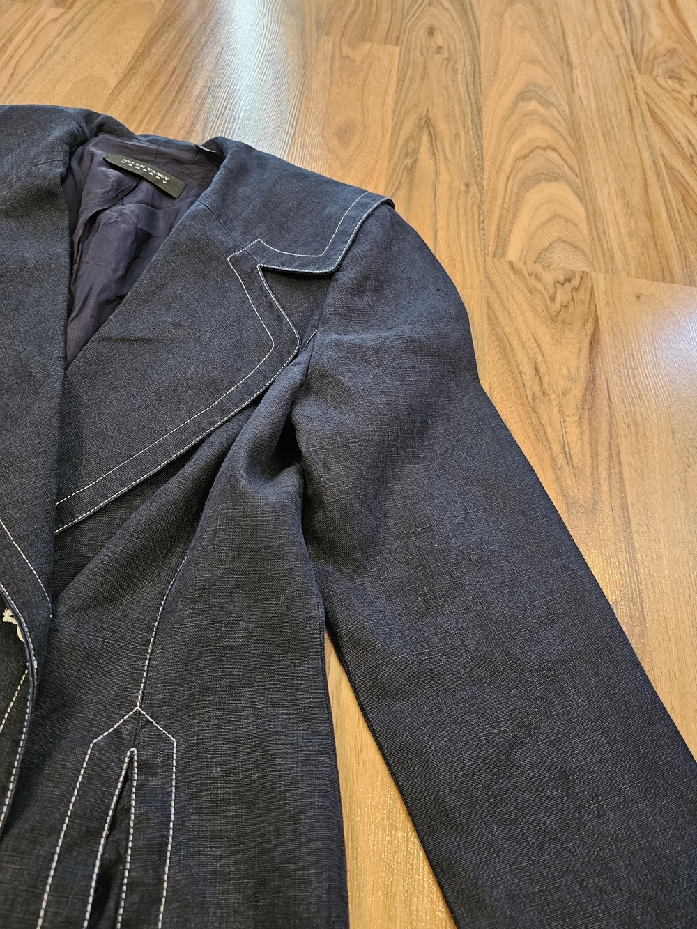 Vintage Ellen Tracy 100% Linen Navy Sailor Collar Blazer Jacket - Picture 6 of 15